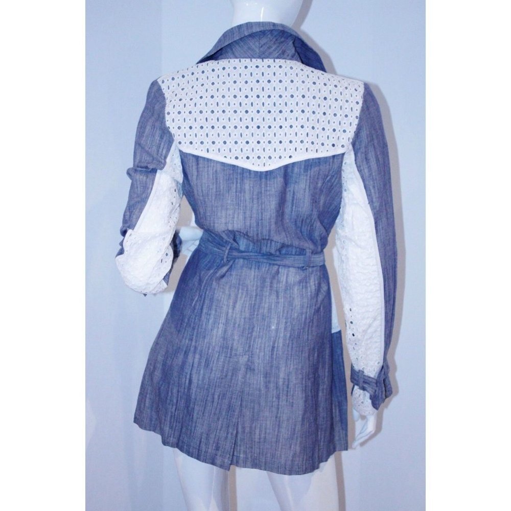 PENCEY Trench LIGHTWEIGHT Jacket COTTON Belted EYELIT Blue WHITE Panels ( 4 ) - Picture 2 of 4
